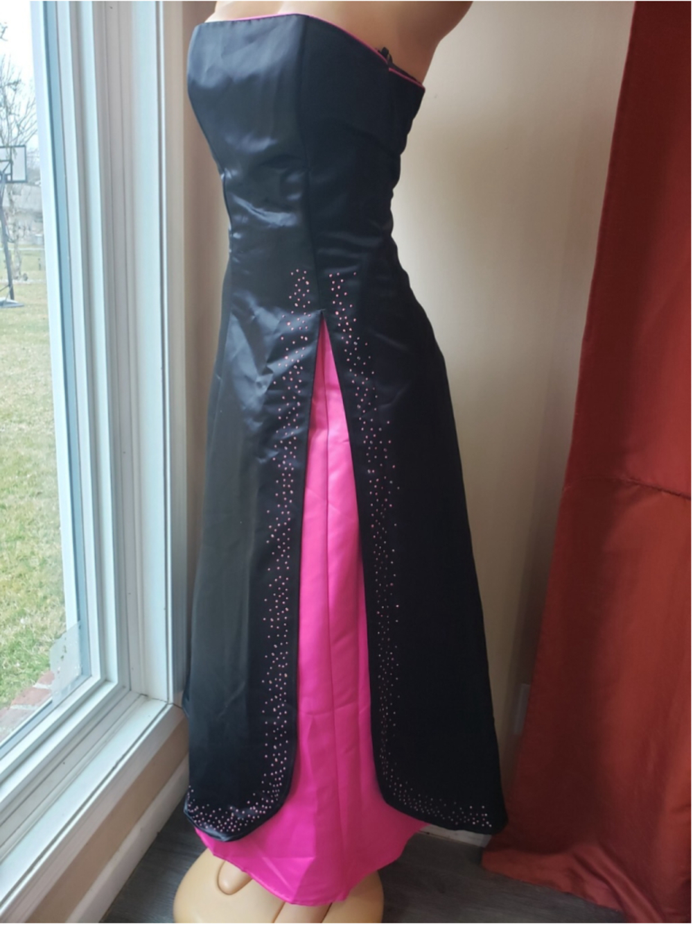 Debut Junior Black & Pink Rhinestones A-Line Princess Floor-Length Dress Size 3